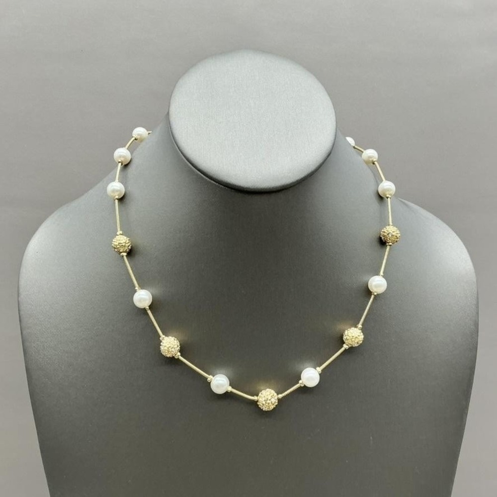 Gloria Vanderbilt Necklace Gold Tone White Faux Pearl Beaded Station Womens